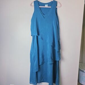 CLICK By Color Me Cotton Small Blue Sleeveless Asymmetrical Tiered Dress.E116
